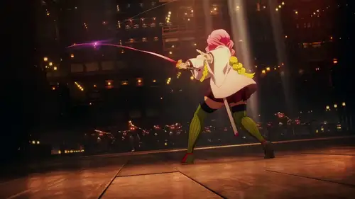 Demon Slayer Infinity Castle Mitsuri Kanroji the Love Hashira Swinging her katana